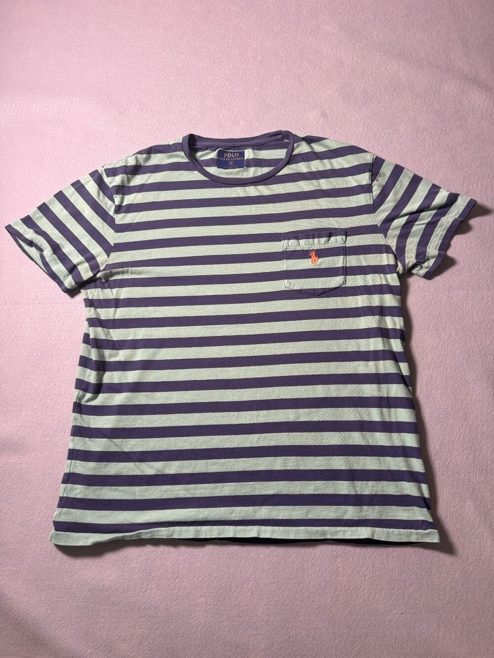 Polo Ralph Lauren Blue Mint Green Striped T-Shirt Size M